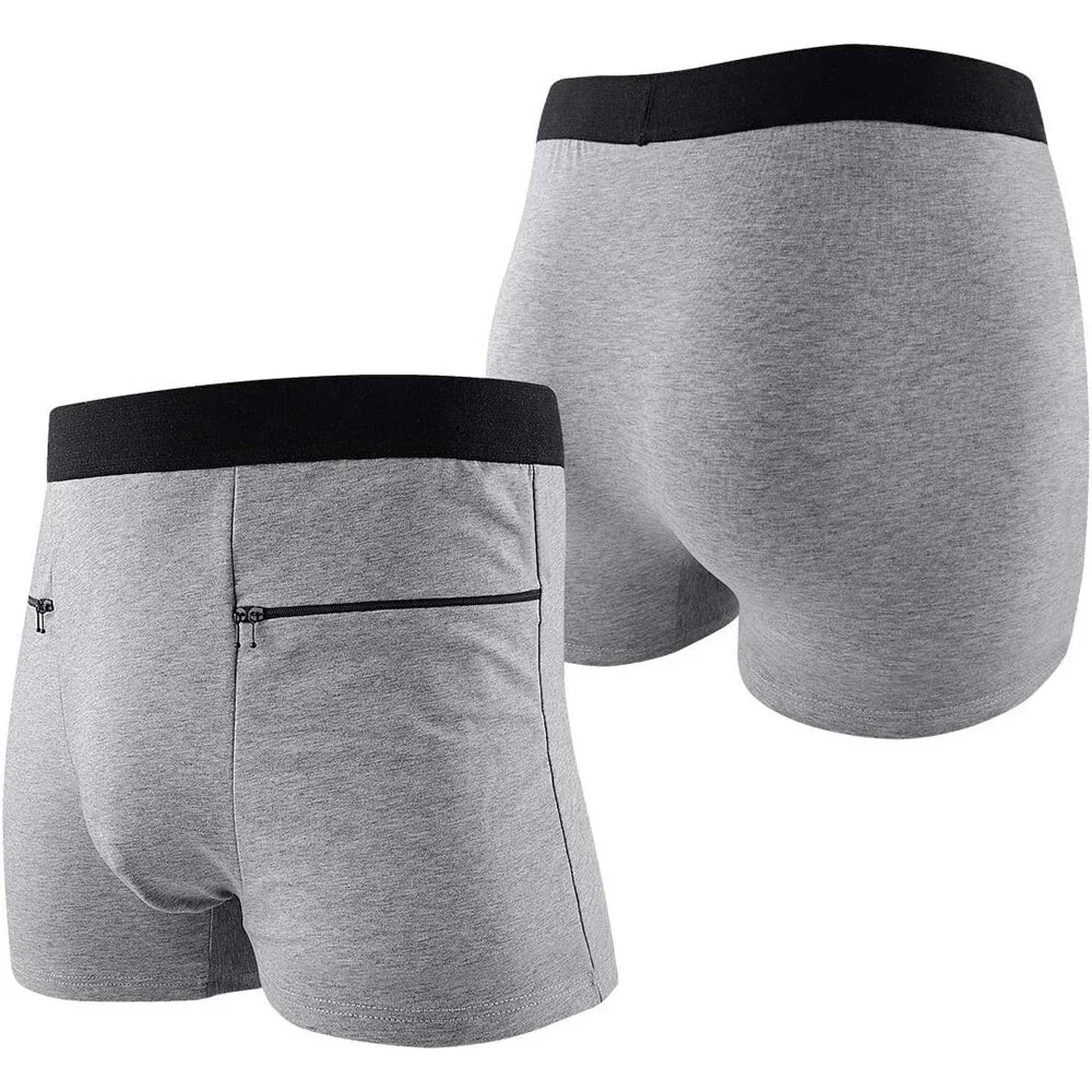 H&R Men's 2 Packs Boxer Briefs Secret Hidden Pocket Travel Underwear Front M